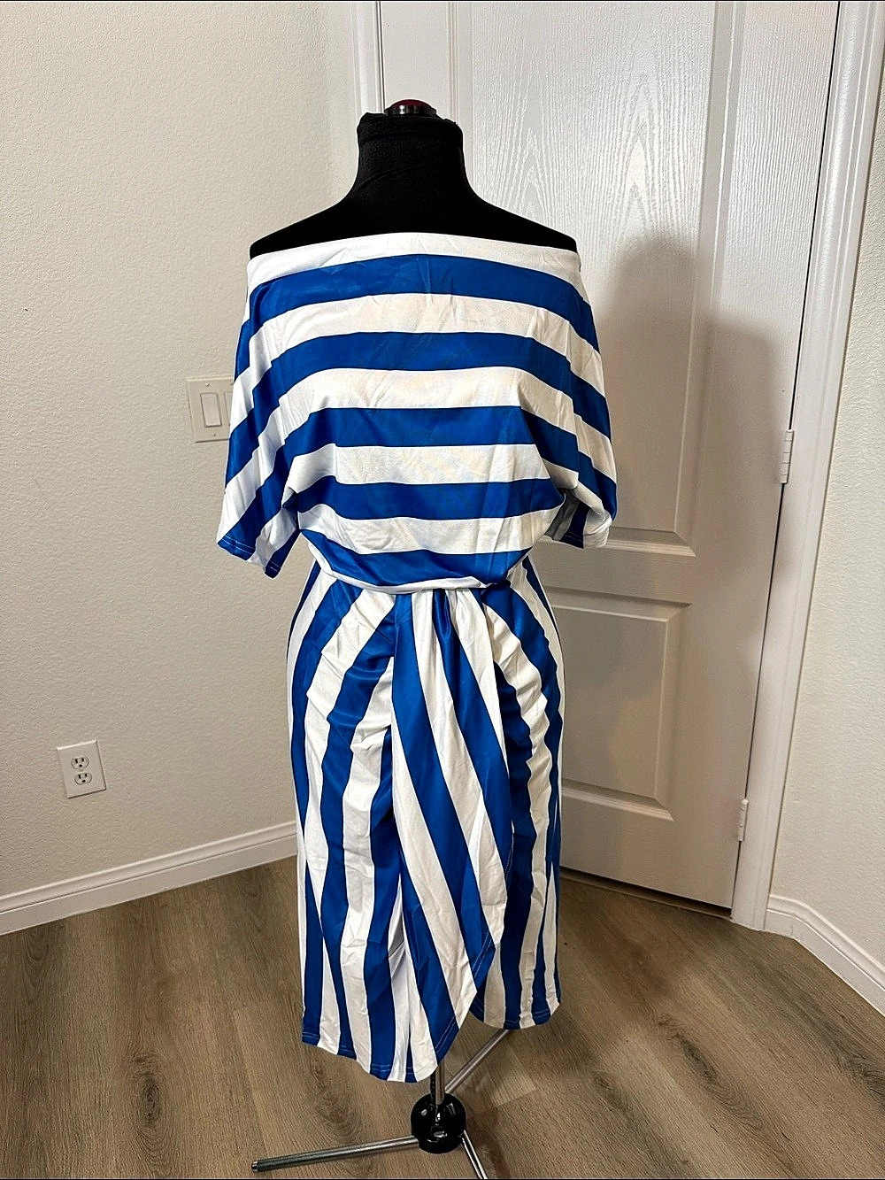 Blue & White Striped Midi Dress Like New